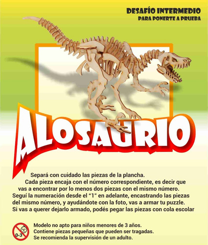 Rompecabezas Maqueta 3d Madera Dinosaurios Alosaurio | MercadoLibre