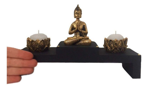 Imagem 5 de 9 de Kit Altar Castiçal Vela Buda Meditando Dourado Zen 17cm