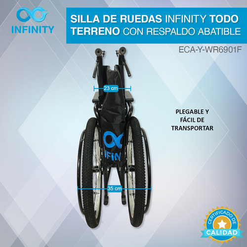 Silla De Ruedas Todo Terreno Neumática Con Respaldo Abatible Color Negro
