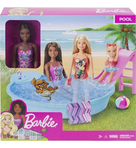 Barbie (morena) Piscina Con Tobogan Y Accesorios