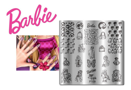 Imagem 2 de 7 de Placas Para Carimbos De Unhas Apipila P 109 Barbie
