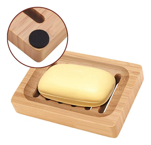Jabonera De Bambú Contenedor De Almacenamiento Rectangular