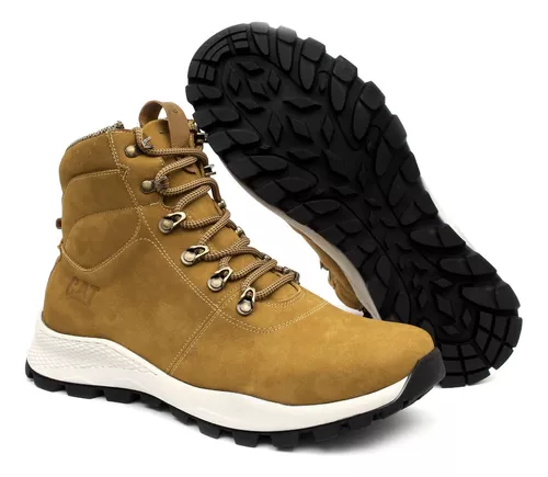 Bota Coturno Adventure Caterpillar Trail Café Em Couro