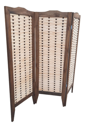 Imagen 3 de 4 de Biombo Trenzado Teñido Rustico 180x176 X3 Hojas De Pino