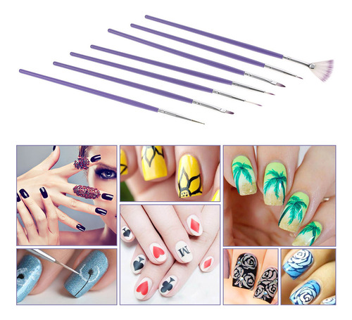 Conjunto De Pincéis Para Nail Art Roxo: Acrílico,