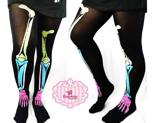Imagen 6 de 6 de Pantimedia Media Hueso Esqueleto Hallowen Dark Disfraz Envio
