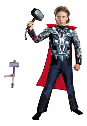 Disfraz Superheroe Thor Clasico Original Deluxe Original Con Martillo Para Niño Infantil