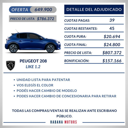 Peugeot Nuevo 208 100% Adjudicado Anticipo $649.900 Y Cuotas