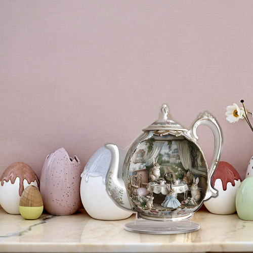 Mesa De Acrílico G Ornament Easter Bunny Teapot Scene Two-di