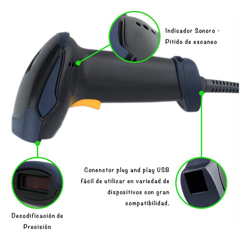 Imagen 6 de 10 de Lector Codigo Barras Laser Conexion Usb Con Soporte.