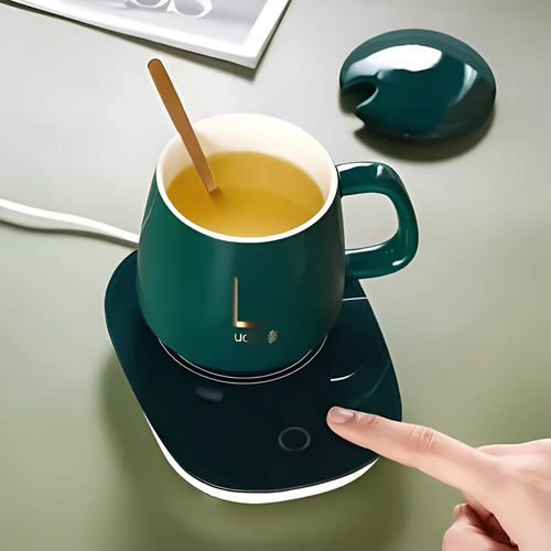 Taza Con Base Calentadora Eléctrica Verde Con Enchufe 55° Verde Oscuro Verde Oscuro