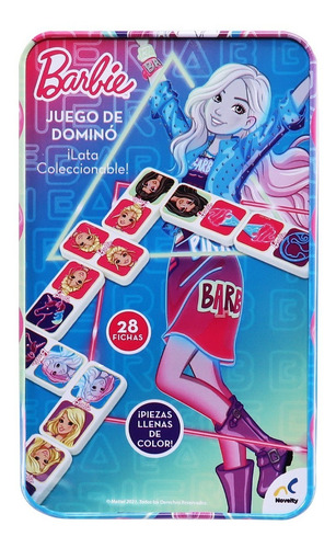 Juego De Mesa Dominó Novelty Barbie Tin Metalico 28 Fichas