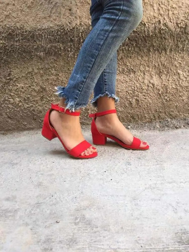 Zapatilla Sandalia Tacón Cuadrado Rojo Negro Nude Beige Moda | Envío gratis