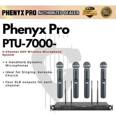 Microfonos Inalambricos Phenyx Pro Ptu-7000a Uhf Combo De 4