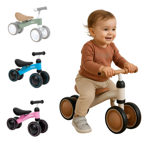 Bicicleta De Equilíbrio 4 Rodas Bebê Sem Pedal Infantil Buba Bege