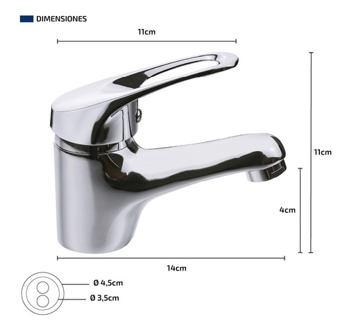 Griferia Canilla Monocomando Baño Y Vanitory Metal Lavatorio