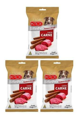 Bifinho Para Cães Sabor Carne 55g Kadi Kit 3 Unidades