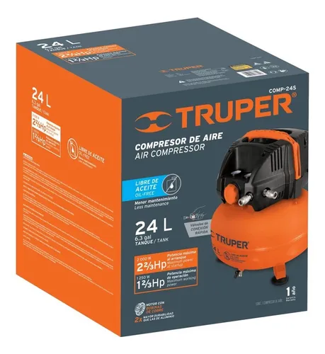 Compresor De Aire 24 Lts Libre Aceite Truper Comp-24s