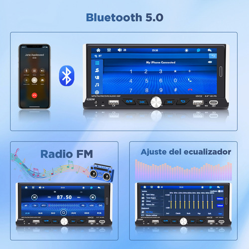 Autoestereos Pantallas Hoviz Auto Estéreo 1din Ips Hd Inalámbrico Carplay Android Auto Bt Fm Rds Rca Negro Estereo Pantalla 6.9 Pulgadas Reproductor Multimedia Auto Pantalla Para Auto H30