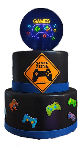 bolo #decoração #topper #jogo #videogame #festa #chantilly #confeitaria  #cake #infantil #azul