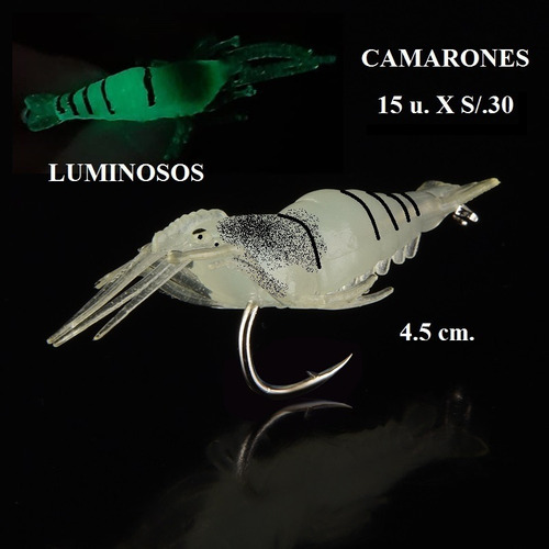 Camaron Pack 15 Uni Langostino Señuelo Pesca Carnada Anzuelo