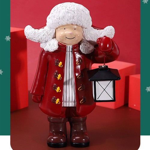 Lindo Niño De Invierno Estatuilla Adorno Navideño Rojo