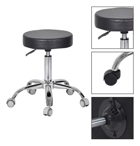 Set 4 Banco Taburete Giratorio Con Ruedas Cromado Negro