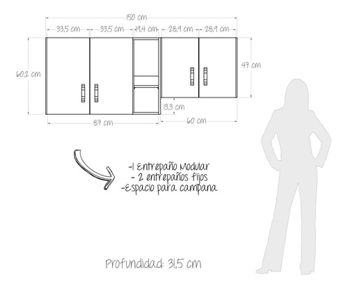 Gabinete Superior De Cocina 150 Cm Maderkit
