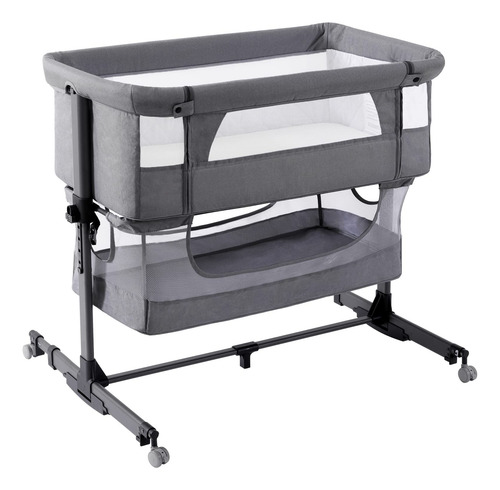 Cuna 3 En 1 Portátil Ajustable Para Bebé Gris Oscuro