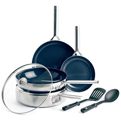 Cookware Tri-ply Stainless Steel Ceramic Nonstick, 7 Pi...