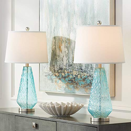 Dylan Blue Glass Coastal Modern Table Lamps Juego De 2