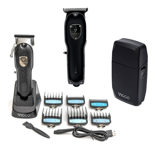 Set Viggo 2 Maquina Cortar Pelo Clipper + Trimmer + Shaver 