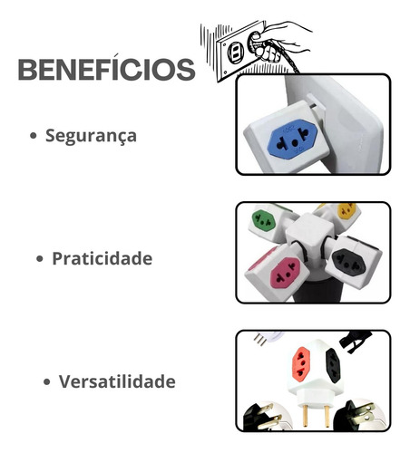 Kit 100 Un Adaptador Tomada Cubo Colorido 4 Entradas 10a/20a