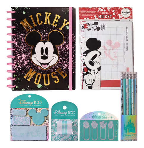 Kit Mickey Disney Mooving Cuaderno Loop Clip Washi Notas Lap