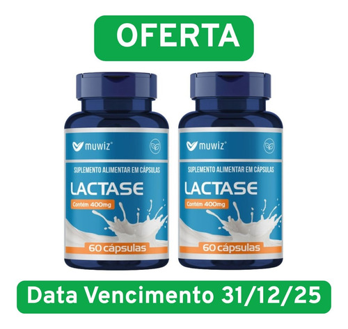 Kit 2 Muwiz Enzimas - Enzima Lactase Total 120 Cápsulas