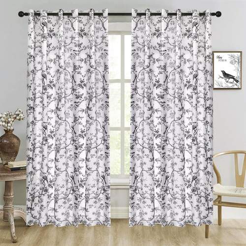 Evenhug Cortinas Con Estampado De Pájaros Negros, Juego De C