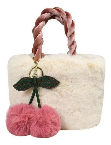 Bolso De Felpa De Cerezo Con Cadena De Perlas De Felpa Rosa