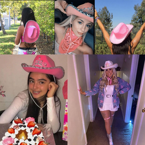 Sombrero Vaquero De Fiesta+lentes Forma De Corazon Y Pañuelo