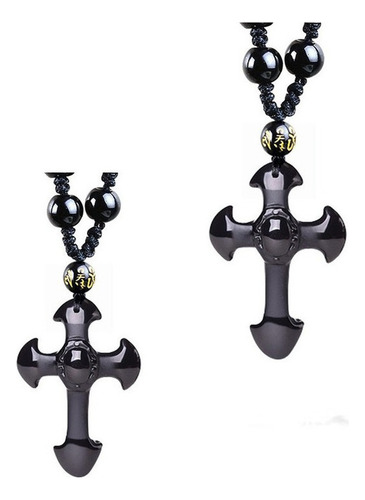 N Collar Con Colgante En Forma De Cruz De Obsidiana Con 2