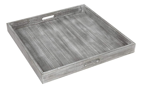 Mygift 19-inch Large Square Rustic Whitewashed Gray Wood Ott