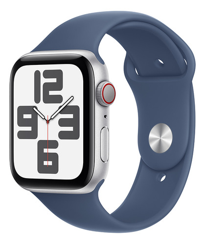 Apple Watch SE GPS + Cellular • Caixa prateada de alumínio – 44 mm • Pulseira esportiva denim – M/G - Excelente (Recondicionado)