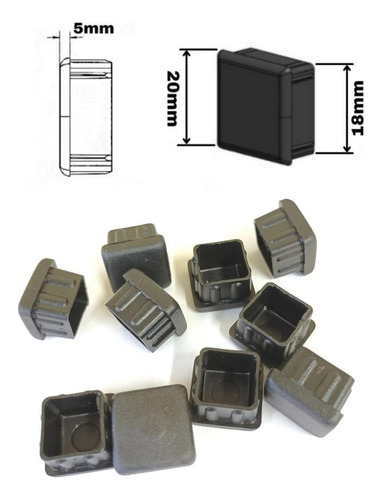 Ponteira Interna Quadrada 20 X 20 (2x2cm) Preta - 100 Peças