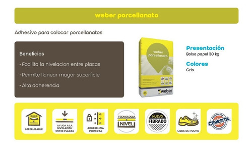 Imagen 2 de 6 de Mezcla Adhesiva Weber Porcelanato X 30kg