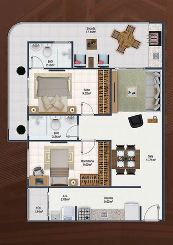 Imagem 4 de 8 de Apartamento, 2 Dorms Com 76.08 M² - Forte - Praia Grande - Ref.: Scp122 - Scp122