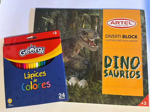 Diverti Block Artel, Para Colorear Dinosaurios+24 Lápices 