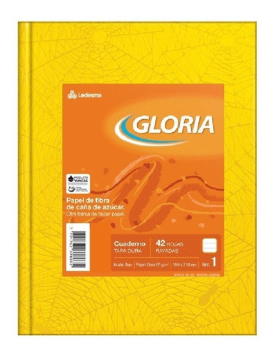 Cuaderno Gloria Tapa Dura 42 Hojas Rayado Amarillo X 10 Unid