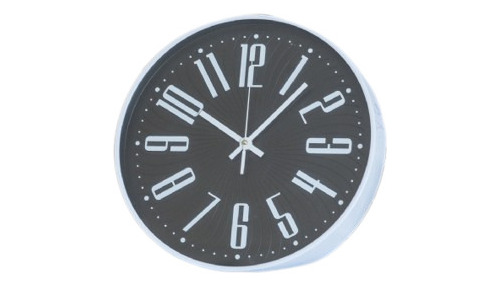 Reloj Pared De Plastico Marco Blanco Fondo Negro 30cm