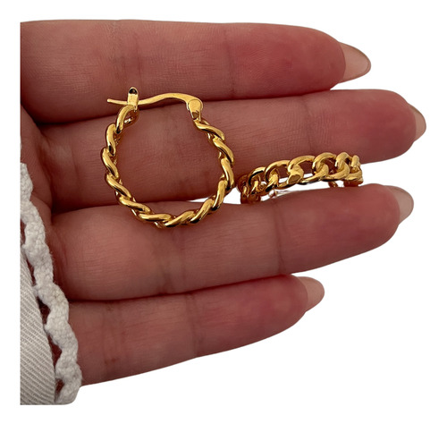 Argollas Trenzadas Grumet Tipo Cadena Calada De Acero Dorado