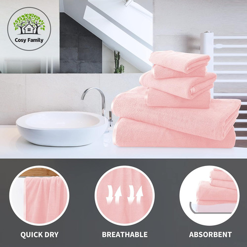 Set De 8 Toallas Cosy Family, De Microfibra, Rosa
