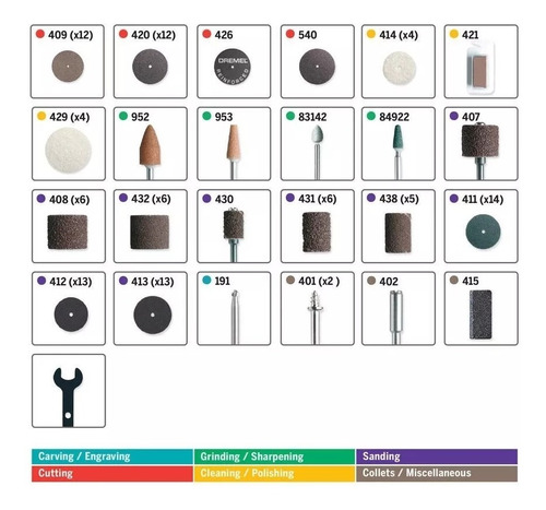 Imagen 2 de 5 de Kit Multiuso Dremel 709 110 Accesorios Para Mini Torno Caja